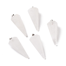 Honeyhandy Natural Quartz Crystal Pendants, with Platinum Plated Brass Findings, Faceted, Cone, 35~36x13~14x12~12.5mm, Hole: 2.7x6.5mm