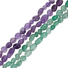 4 Strands About 200-212 Pcs Natural Gemstones Beads, Natural Amethyst & Green Aventurine Beads Strands Genuine Real Stone Beads for Bracelet Necklace Jewelry Making