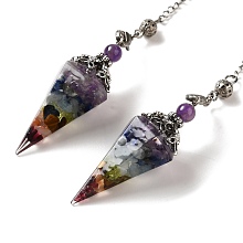 Honeyhandy Natural Gemstone Dowsing Pendulum Big Pendants, with Resin, Amethyst & Quartz Crystal, Hexagonal Cone, 300mm, Hole: 1.5mm