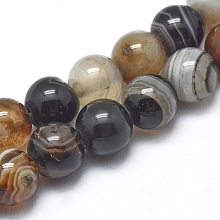 Honeyhandy Natural Striped Agate/Banded Agate Beads Strands, Dyed & Heated, Round, Camel, 6mm, Hole: 1.2mm, about 62pcs/strand, 14.9 inch(38cm)