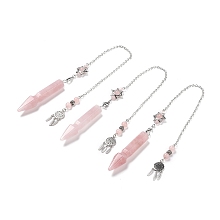 Honeyhandy Natural Rose Quartz Pointed Dowsing Pendulums, with Eco-Friendly Brass Findings, Platinum, Cadmium Free & Lead Free, Bullet, 31.35cm