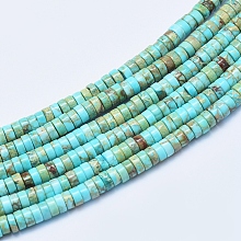 Honeyhandy Natural Imperial Jasper Beads Strands, Dyed, Heishi Beads, Flat Round/Disc, Pale Turquoise, 4x2~2.5mm, Hole: 0.5mm, about 175~180pcs/strand, 15.7 inch(40cm)