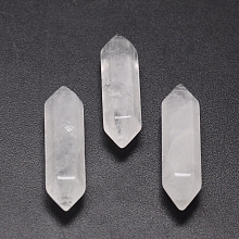 Honeyhandy Natural Quartz Crystal Double Terminated Point Beads, Healing Stones, Reiki Energy Balancing Meditation Therapy Wand, for Wire Wrapped Pendants Making, No Hole/Undrilled, 34~36x9x9mm