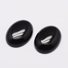 Honeyhandy Oval Natural Black Agate Cabochons, 18x13x6mm