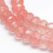 Honeyhandy Cherry Quartz Glass Beads Strands, Faceted Rondelle, 8x5mm, Hole: 1mm, about 68pcs/strand, 15.2 inch