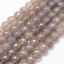 Honeyhandy Natural Agate Bead Strands, Round, Faceted, 6mm, Hole: 1mm, about 62~63pcs/strand, 14.5 inch