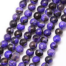 Honeyhandy Natural Fire Crackle Agate Bead Strands, Round, Grade A, Faceted, Dyed & Heated, Indigo, 8mm, Hole: 1mm, about 47pcs/strand, 15 inch