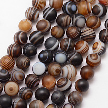 Honeyhandy Natural Striped Agate/Banded Agate Bead Strands, Round, Dyed & Heated, Frosted, Grade A, Coffee, 8mm, Hole: 1mm, about 47pcs/strand, 15 inch