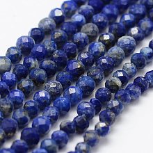 Honeyhandy Natural Lapis Lazuli Beads Strands, Faceted, Round, 2mm, Hole: 0.5mm,  about 162~175pcs/strand, 14.9 inch(38cm)