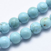 Honeyhandy Natural Howlite Beads Strands, Dyed & Heated, Round, Cyan, 4mm, Hole: 1mm, about 95pcs/strand, about 15 inch