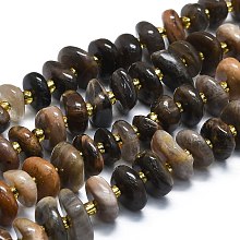 Natural Blcak Moonstone Beads Strands, with Seed Beads, Flat, 7~13x8~9x3~4mm, Hole: 1mm, about 75pcs/strand, 14.76''(37.5cm)