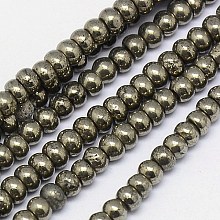 Honeyhandy Natural Pyrite Beads Strands, Rondelle , 4x3mm, Hole: 1mm, about 137pcs/strand, 15.74 inch