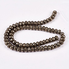 Honeyhandy Natural Pyrite Beads Strands, Rondelle, Faceted, 8x5mm, Hole: 1mm, about 80pcs/strand, 15.74 inch