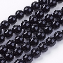 Honeyhandy Natural Black Onyx Round Beads Strand, Dyed, Black, 10mm, Hole: 1mm, about 38pcs/strand, 15 inch