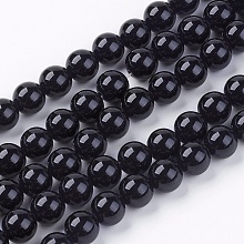 Honeyhandy Natural Black Onyx Round Beads Strand, Dyed, Black, 8mm, Hole: 1mm, about 48pcs/strand, 15.74 inch