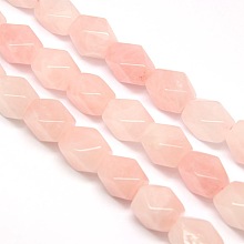 Honeyhandy Natural Rose Quartz Faceted Rhombus Beads Strands, 18x13x12mm, Hole: 1mm, about 22pcs/strand, 15.74 inch