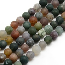 Honeyhandy Frosted Natural Indian Agate Round Bead Strands, 8mm, Hole: 1mm, about 47~49pcs/strand, 14.9 inch~15.6 inch