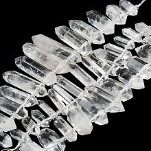 Honeyhandy Natural Quartz Crystal Double Terminated Points Strands, Rock Crystal Faceted Bullet, 25~59x7~16x6~12mm, Hole: 2mm, about 13~15pcs/strand, 7.52''~9.13''(19.1~23.2cm)