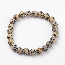 Honeyhandy Natural Dalmatian Jasper Stretch Bracelets, Round, 51mm(2 inch), Bead: 8~8.5mm in diameter.