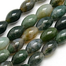 Honeyhandy Natural Oval Moss Agate Beads Strands, 12x8mm, Hole: 1mm, about 32pcs/strand, 16.1 inch