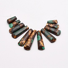 Honeyhandy Assembled Bronzite and Malachite Graduated Fan Bead Strands, Dyed, 17~40x9~9.5x5~6mm, Hole: 1mm, 11pcs/strand, 3.54 inch