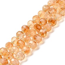 Honeyhandy Natural Citrine Beads Strands, with Seed Beads, Faceted Rondelle, 7~8x5~6mm, Hole: 1mm, about 45~46pcs/strand, 14.57''~14.96''(37~38cm)