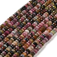 Honeyhandy Natural Tourmaline Beads Strands, Faceted, Rondelle, Grade AA, 4~4.5x2~2.6mm, Hole: 0.8~0.9mm, about 150~175pcs/strand, 15.16'~15.39''(38.5~39.1cm)