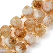 Honeyhandy Natural Citrine Beads Strands, with Seed Beads, Faceted Cube, 8~9x8~9x8~9mm, Hole: 0.9~1mm, about 35~39pcs/strand, 14.80''~15.16''(37.6~38.5cm)