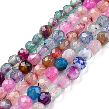 Honeyhandy Natural Agate Beads Strands, Faceted Round, Dyed & Heated, Mixed Color, 4mm, Hole: 0.8mm, about 91pcs/strand, 14.57 inch(37cm)