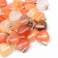 Honeyhandy Heart Dyed Natural Agate Pendants, with Platinum Tone Brass Findings, 17~19x15~16x5~8mm, Hole: 2x7mm