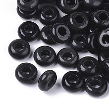 Honeyhandy Natural Black Gemstone European Beads, Large Hole Beads, Rondelle, 10x4.5mm, Hole: 4mm