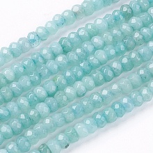 Honeyhandy Natural Jade Bead Strands, Dyed, Faceted, Abacus Beads, Rondelle, Light Cyan, 4~5x3mm, Hole: 0.5mm, about 116-120pcs/strand, 13.58 inch~13.78 inch(34.5~35cm)