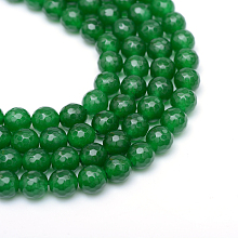 Honeyhandy Natural White Jade Bead Strands, Dyed, Faceted, Round, Green, 8~9mm, Hole: 1mm, about 46pcs/strand, 14.76~14.96 inch(37.5~38cm)