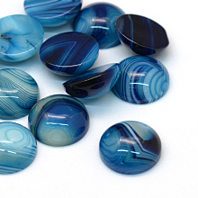 Honeyhandy Dyed Natural Striped Agate/Banded Agate Cabochons, Half Round/Dome, Steel Blue, 16x6~7mm