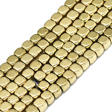 Honeyhandy Electroplate Non-magnetic Synthetic Hematite Beads Strands, Cube, Real 18K Gold Plated, 3x3x3mm, Hole: 0.5mm, about 135pcs/strand, 15.75 inch(40cm)