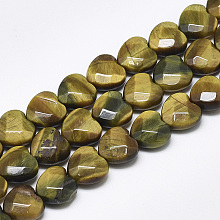 Honeyhandy Natural Tiger Eye Beads Strands, Faceted, Heart, 10x10x5mm, Hole: 1.2mm, about 20pcs/strand, 7.4 inch