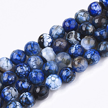 Honeyhandy Natural Crackle Agate Beads Strands, Dyed, Faceted, Round, Dark Blue, 8mm, Hole: 1mm, about 48pcs/strand, 14.9 inch