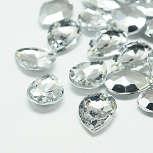 Honeyhandy Imitation Taiwan Acrylic Rhinestone Cabochons, Pointed Back & Faceted, teardrop, Clear, 30x20x7.5mm, about 100pcs/bag