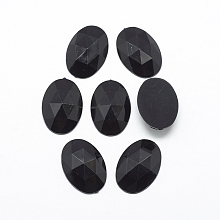 Honeyhandy Acrylic Rhinestone Flat Back Cabochons, Faceted, Bottom Silver Plated, Oval, Black, 40x30x7~7.5mm