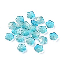 Honeyhandy Transparent Glass Beads, with Glitter Gold Powder, Flowers, Cyan, 8x3mm, Hole: 1mm