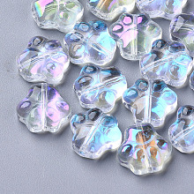 Honeyhandy Transparent Glass Beads, AB Color Plated, Dog Paw Prints, Clear AB, 11x12x4.5mm, Hole: 1mm