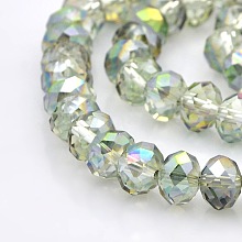 Honeyhandy Half Rainbow Plated Faceted Rondelle Glass Beads Strands, Clear, 8x6mm, Hole: 1mm, about 72pcs/strand, 16.5 inch