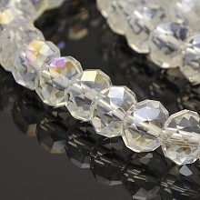 Honeyhandy Electroplate Glass Rondelle Beads Strands, AB Color Plated, Faceted, Clear AB, 10x8mm, Hole: 1mm, 72pcs/strand, 22.4 inch