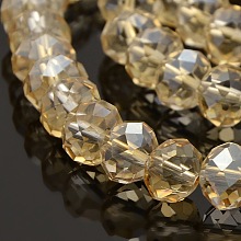 Honeyhandy Pearl Luster Plated Faceted Rondelle Electroplate Glass Beads Strands, Wheat, 10x8mm, Hole: 1mm, about 72pcs/strand, 22.4 inch