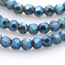 Honeyhandy Full Rainbow Plated Glass Faceted Round Spacer Beads Strands, Prussian Blue, 3mm, Hole: 1mm, about 100pcs/strand, 11.5 inch