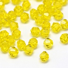 Honeyhandy Imitation 5301 Bicone Beads, Transparent Glass Faceted Beads, Gold, 6x5mm, Hole: 1.3mm, about 288pcs/bag