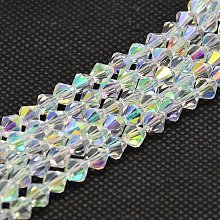 NBEADS 10 Strands Imitate Austrian Crystal Electroplate Bicone Glass Beads, AB Color Plated, Grade AA, Faceted, 4x4mm, Hole: 1mm; about 93~95pcs/strand, 18.1"