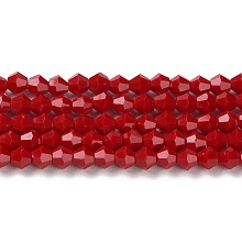 Honeyhandy Opaque Solid Color Imitation Jade Glass Beads Strands, Faceted, Bicone, Dark Red, 4x4mm, Hole: 0.8mm, about 82~85pcs/strand, 30.5~31cm