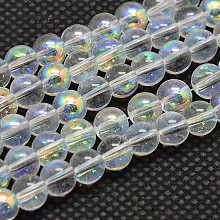 Honeyhandy Imitate Austrian Crystal Electroplate Glass Round Bead Strands, Half AB Color Plated, Grade AA, AB Color Plated, 6mm, Hole: 1mm, about 74pcs/strand,15.7 inch