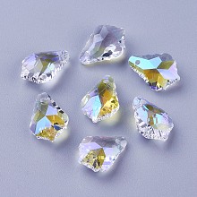 Honeyhandy Faceted Glass Pendants, Leaf, Clear AB, 16x11x6mm, Hole: 1.5mm